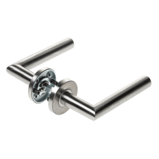D4E EDELSTAHL-TÜRGRIFF, FEST MONTIERBAR UND DREHBAR AUF ROSETTE, KL4 ECKDESIGN